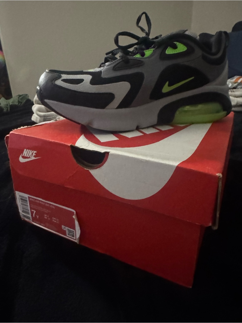 Nike Gray and Neon Green Air-Cushioned Sneaker
